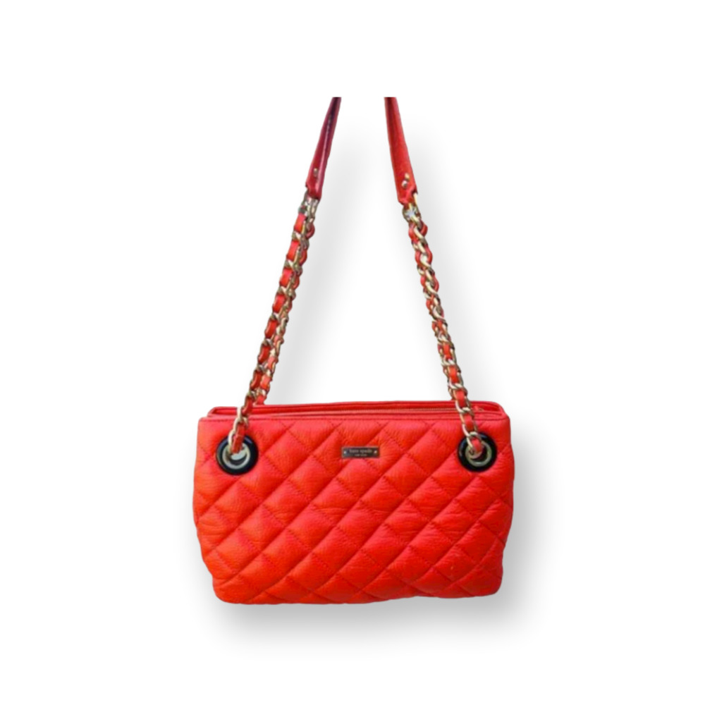 Kate Spade Quilted Leather Red Gold Chain Shoulder Bag